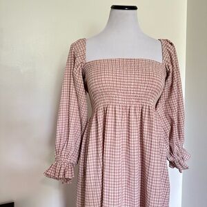 Cotton Knit Puff Sleeve multi Shoulder Pink Gingham Summer Shower Dress